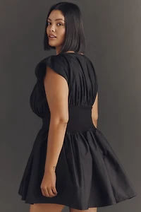 Eloquii Plus Short-Sleeve Shirred Taffeta Mini Dress