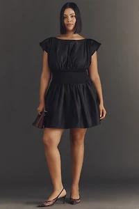 Eloquii Plus Short-Sleeve Shirred Taffeta Mini Dress
