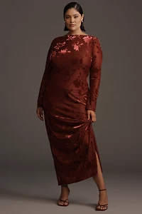 Eloquii Plus Long-Sleeve Velvet Maxi Dress