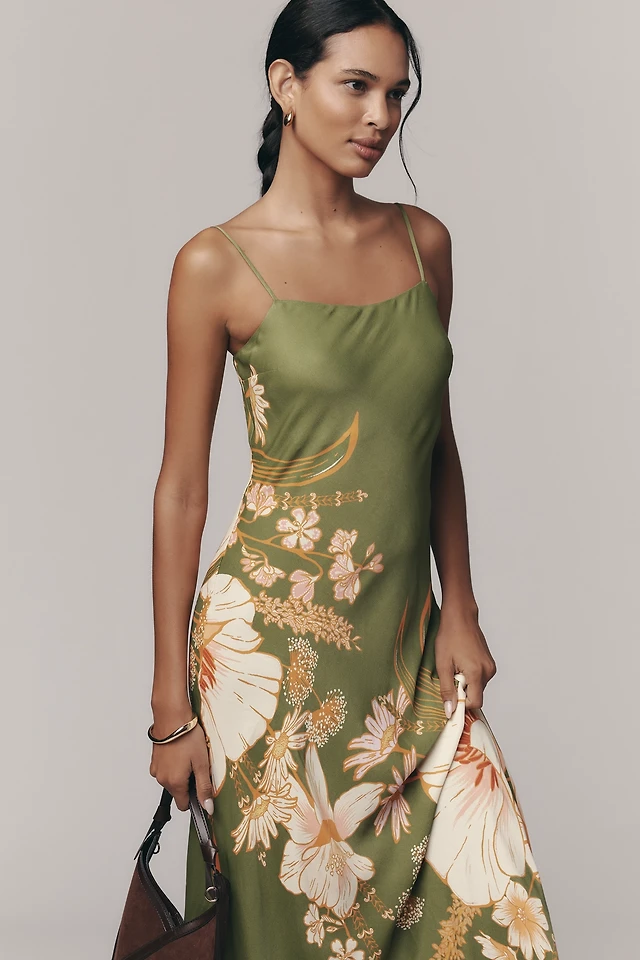 anthropologie green slip dress Holiday Modest Dress L / Light Green