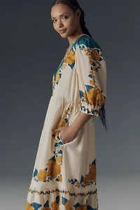 Farm Rio x Anthropologie Puff-Sleeve Printed Midi Dress