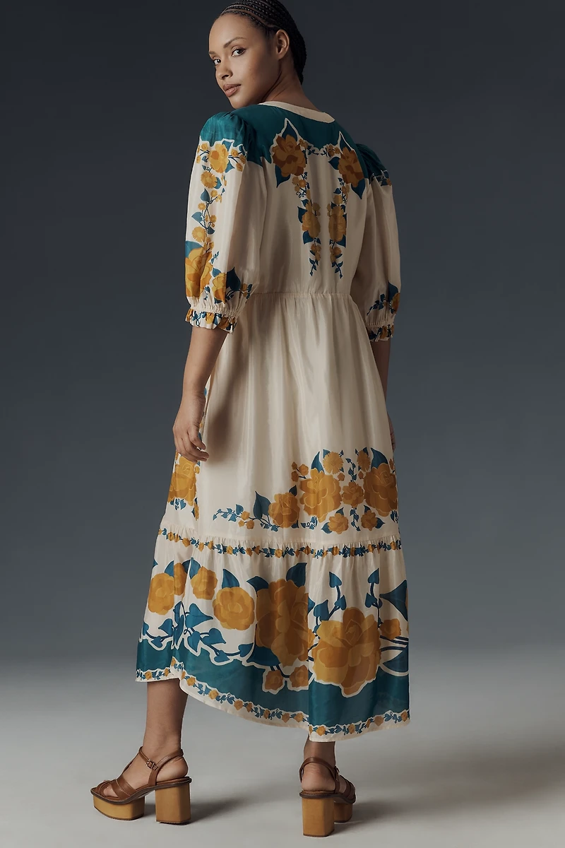 Farm Rio x Anthropologie Puff-Sleeve Printed Midi Dress