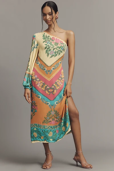 Farm Rio x Anthropologie One-Shoulder Printed Midi Dress