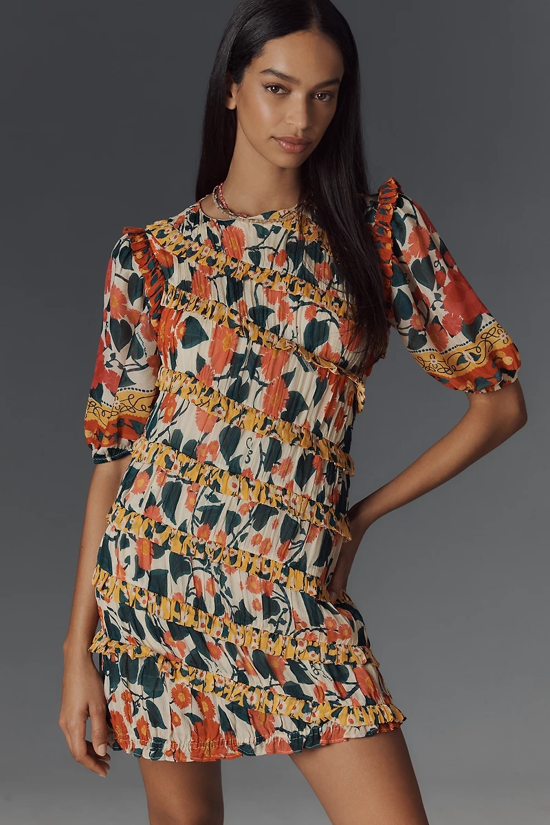 Farm Rio x Anthropologie Puff-Sleeve Fitted Mini Dress