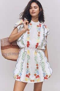 Farm Rio x Anthropologie Embroidered Ruffle mini Dress