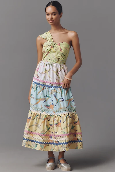 Farm Rio x Anthropologie One-Shoulder Tiered Midi Dress