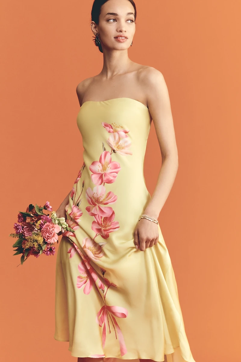 Farm Rio x Anthropologie Strapless Printed Midi Slip Dress