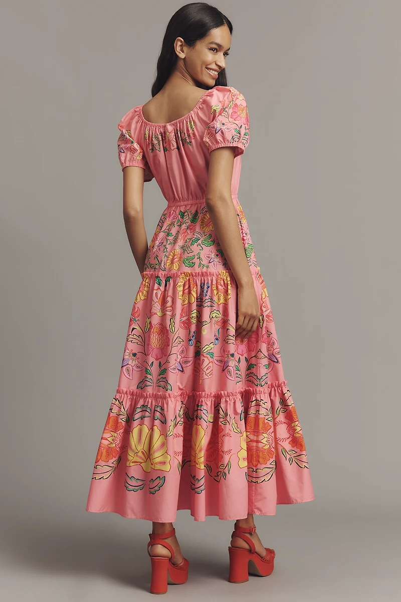 Farm Rio x Anthropologie Tiered Puff-Sleeve Midi Dress
