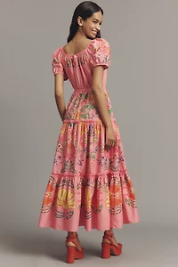 Farm Rio x Anthropologie Tiered Puff-Sleeve Midi Dress