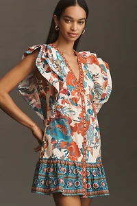Farm Rio x Anthropologie Ruffle-Sleeve Mini Dress