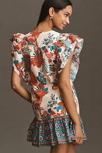 Farm Rio x Anthropologie Ruffle-Sleeve Mini Dress