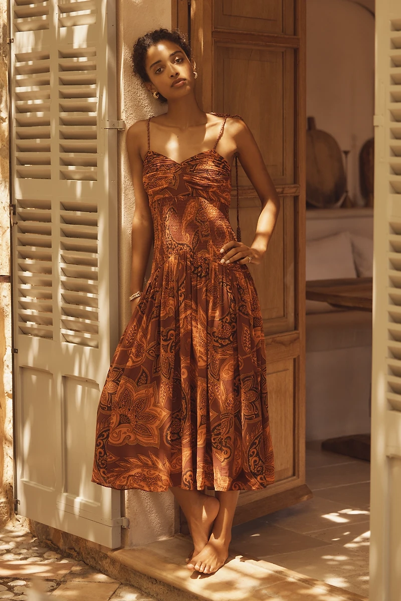 Farm Rio x Anthropologie Drop-Waist Printed Midi Dress