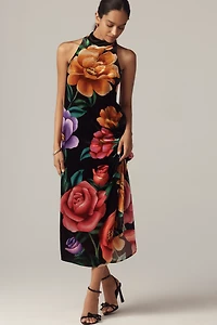 Farm Rio x Anthropologie Mock-Neck Printed Velvet Midi Dress