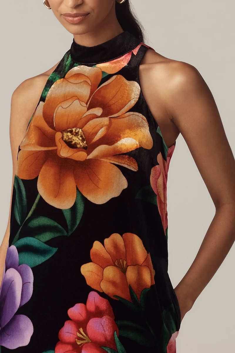 Farm Rio x Anthropologie Mock-Neck Printed Velvet Midi Dress