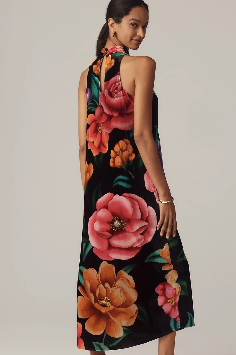 Farm Rio x Anthropologie Mock-Neck Printed Velvet Midi Dress