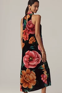 Farm Rio x Anthropologie Mock-Neck Printed Velvet Midi Dress