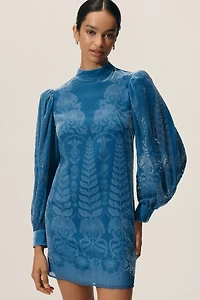 Farm Rio x Anthropologie Puff-Sleeve Velvet Mini Dress