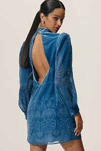 Farm Rio x Anthropologie Puff-Sleeve Velvet Mini Dress