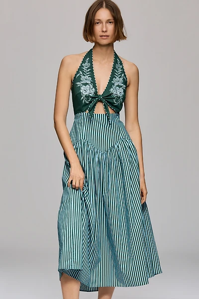 Farm Rio x Anthropologie Embroidered Halter Cutout Dress