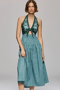 Farm Rio x Anthropologie Embroidered Halter Cutout Dress