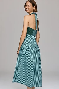 Farm Rio x Anthropologie Embroidered Halter Cutout Dress