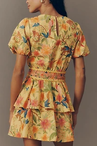 Farm Rio x Anthropologie Belted Tiered Mini Dress