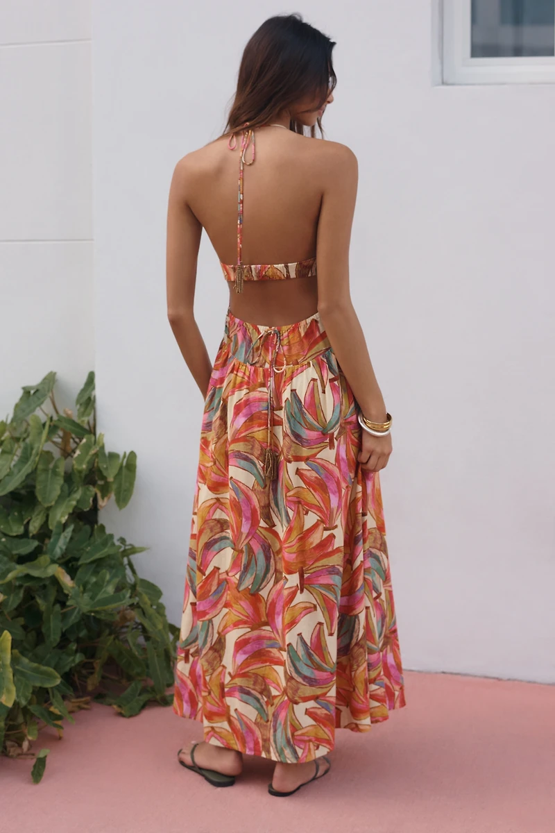 Farm Rio x Anthropologie Linen Plunge-Neck Maxi Dress