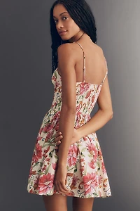 Farm Rio x Anthropologie Linen Blend Sweetheart Mini Dress