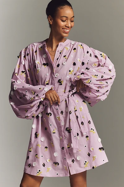 Essentiel Antwerp Jalen Cotton Puff-Sleeve Shirt Dress