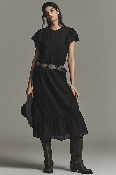 Scotch & Soda Cotton Short-Sleeve Pleated Midi Dress