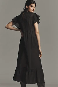 Scotch & Soda Cotton Short-Sleeve Pleated Midi Dress