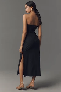 By Anthropologie Strapless Linen Plunge-Neck Midi Dress