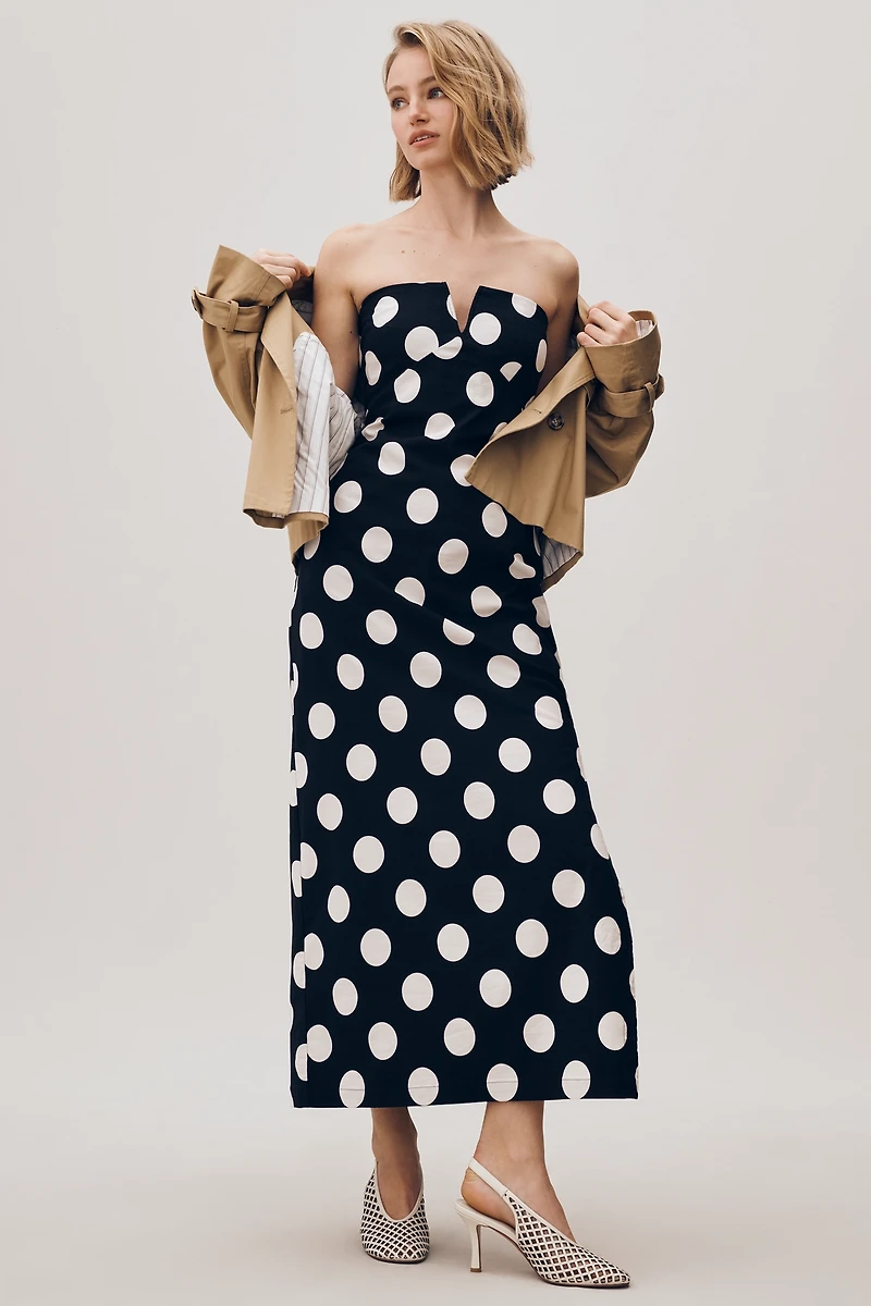 The Soleil Strapless Linen Plunge-Neck Midi Dress