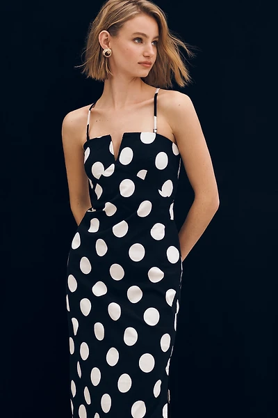 By Anthropologie Strapless Linen Plunge-Neck Midi Dress