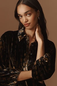 The Bettina Velvet Tiered Mini Shirt Dress by Maeve