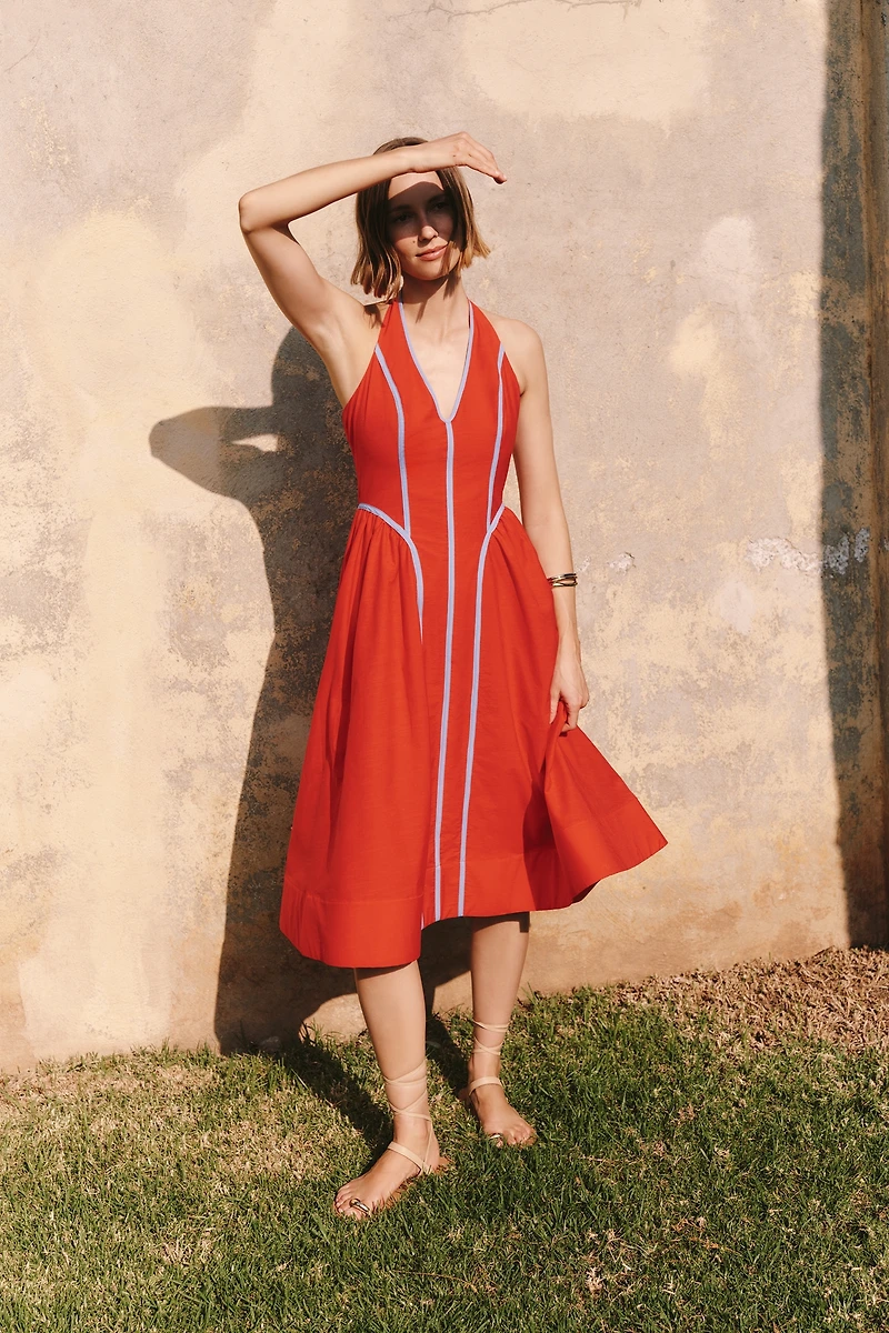 By Anthropologie Halter V-Neck Fit & Flare Midi Dress