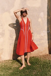 By Anthropologie Halter V-Neck Fit & Flare Midi Dress