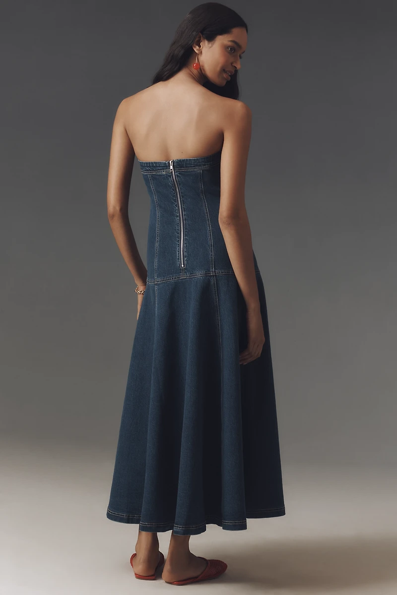 Pilcro Strapless Drop-Waist Denim Midi Dress