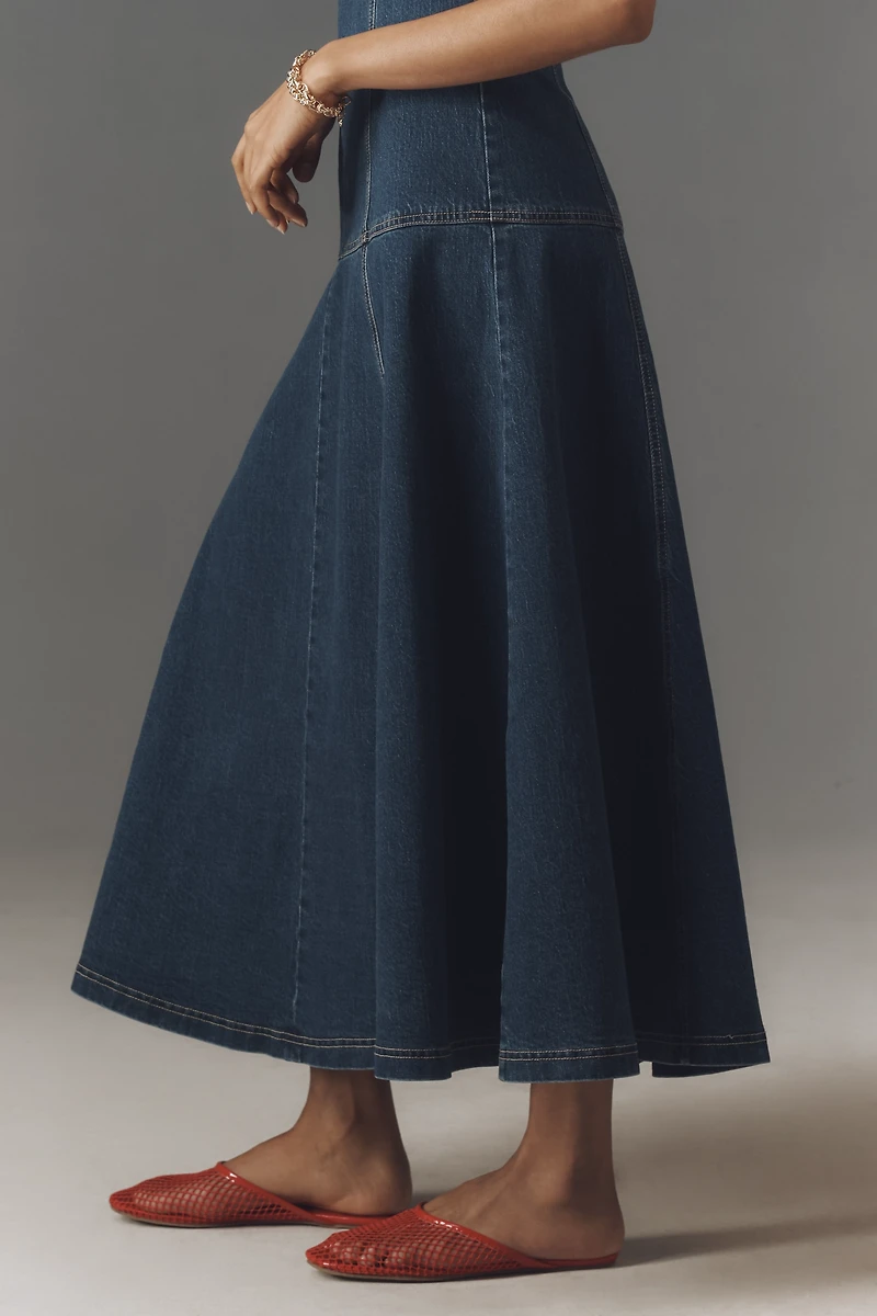 Pilcro Strapless Drop-Waist Denim Midi Dress