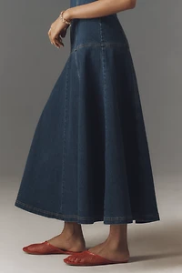Pilcro Strapless Drop-Waist Denim Midi Dress