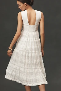 Helena Square-Neck Smocked Tiered Midi Dress