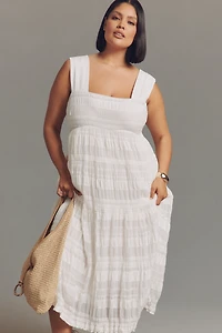 Helena Square-Neck Smocked Tiered Midi Dress