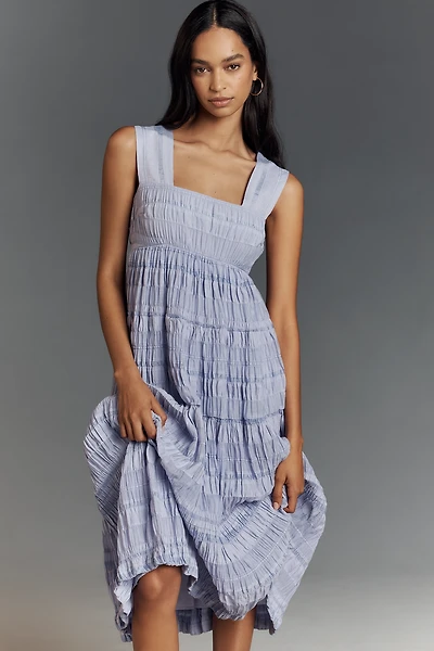 The Helena Square-Neck Smocked Tiered Midi Dress