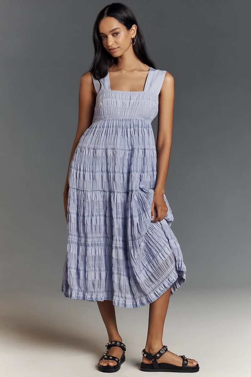 The Helena Square-Neck Smocked Tiered Midi Dress