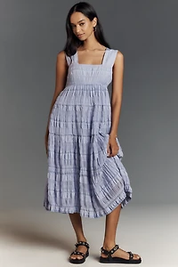 The Helena Square-Neck Smocked Tiered Midi Dress