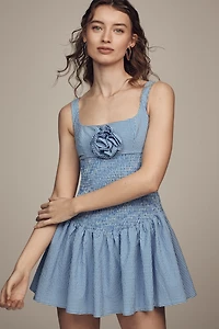 Maeve Smocked Rosette Drop-Waist Mini Dress