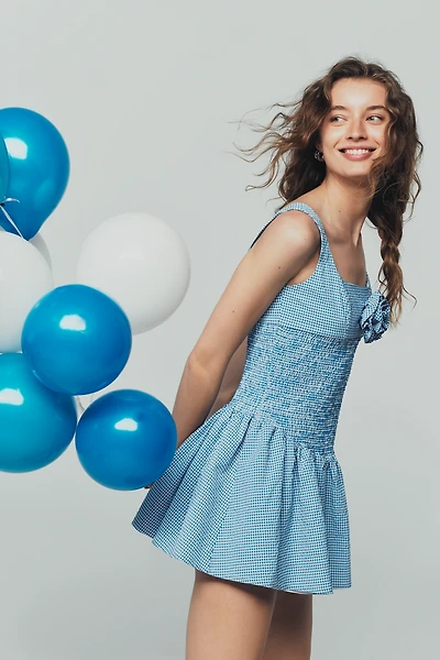 Maeve Smocked Rosette Drop-Waist Mini Dress