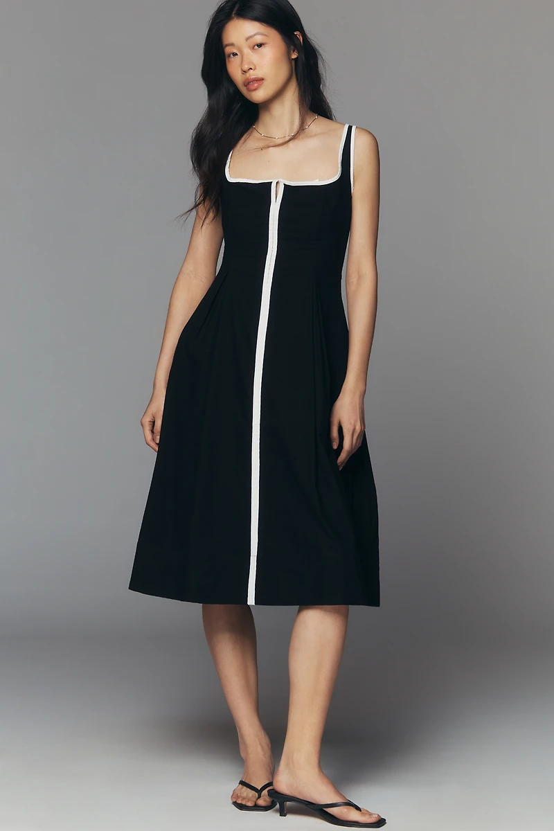 Arlette Square-Neck Piped Midi Dress by Maeve