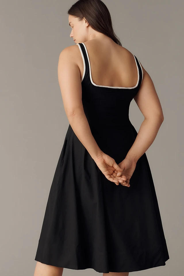 Maeve The Arlette Square-Neck Piped Jacquard Midi Dress by Maeve | The Summit Maeve The Arlette Square-Neck Piped Jacquard Midi Dress by Maeve | The Summit