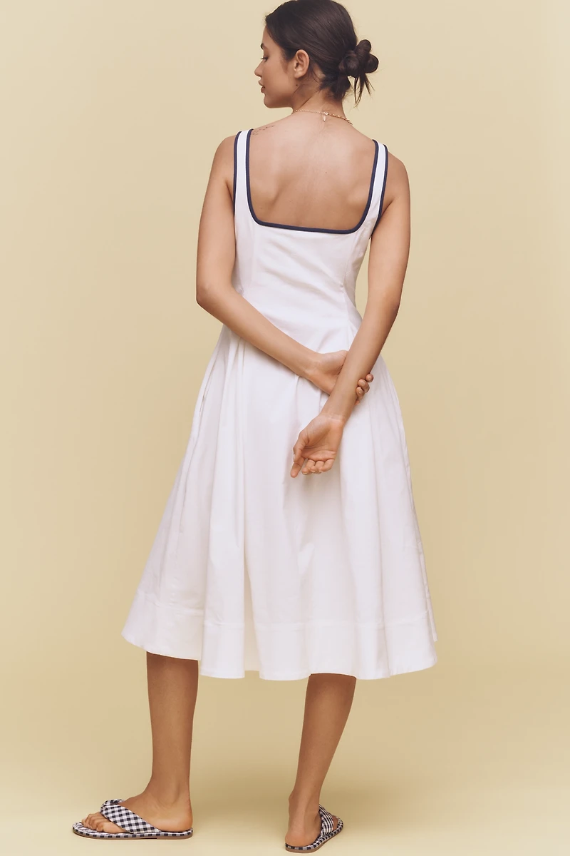 The Arlette Square-Neck Piped Midi Dress by Maeve